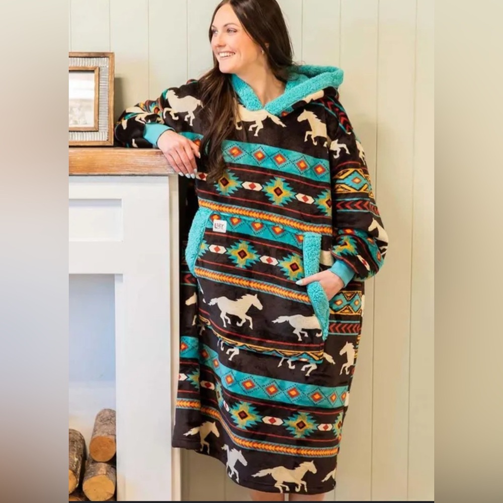 Lazy One Horse Fair Isle Blanket Hoodie One Size Fits Most Used Once